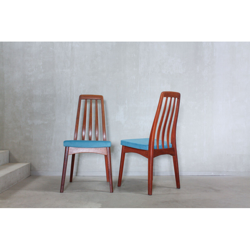 Set of 6 blue chairs in teak by Svegards