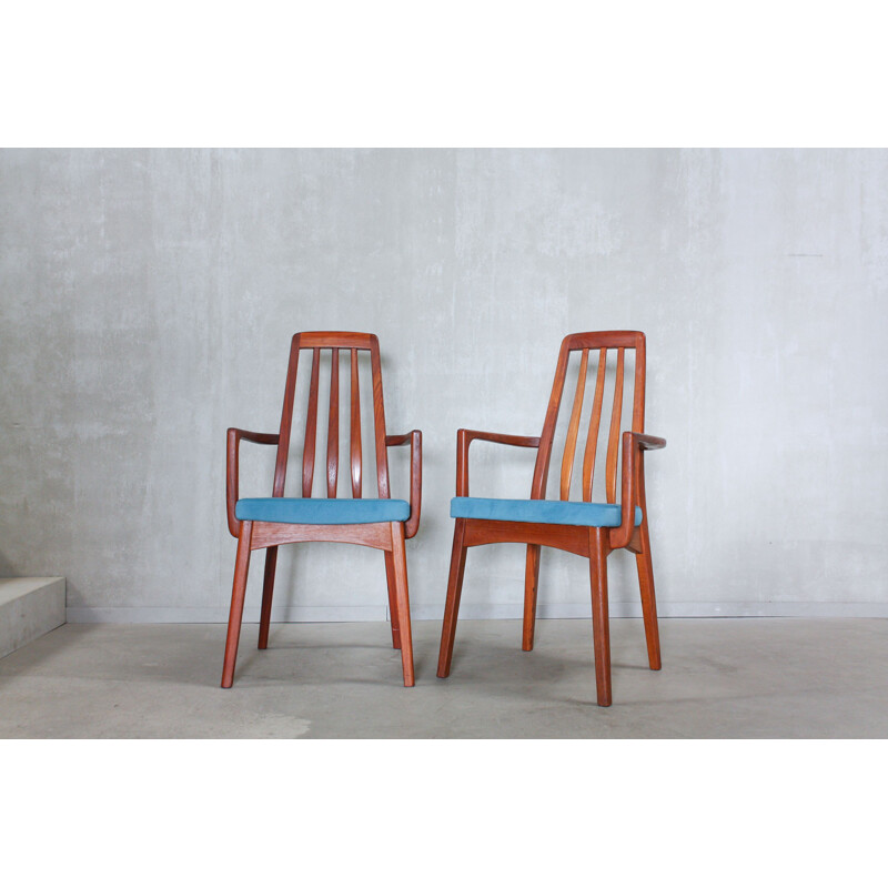 Set of 6 blue chairs in teak by Svegards