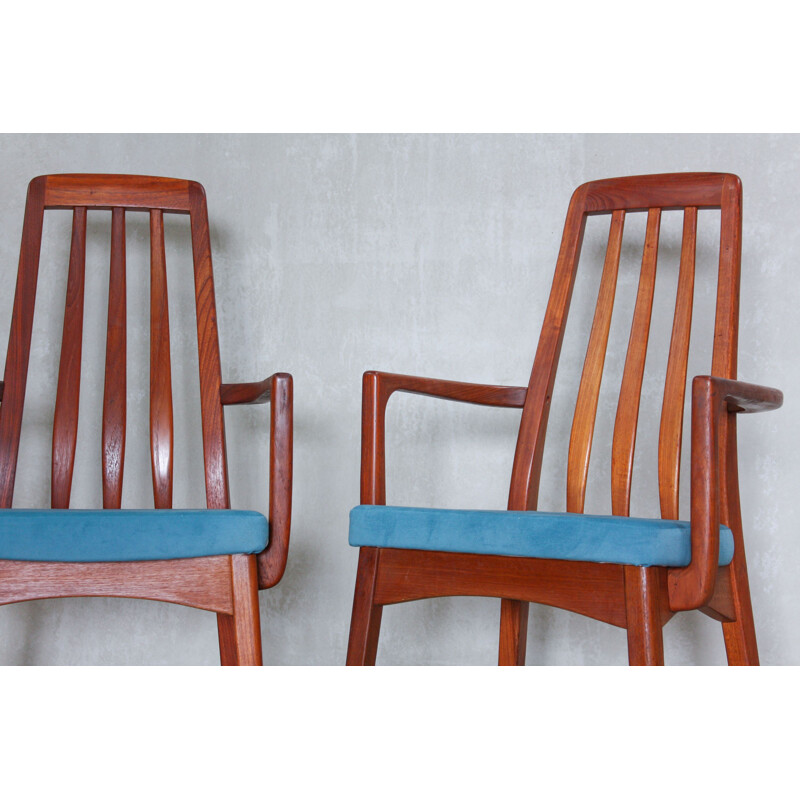 Set of 6 blue chairs in teak by Svegards