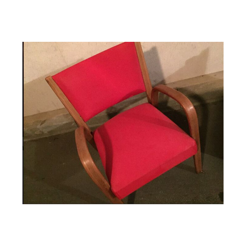 2 Red Steiner Bow Wood Chair, 1960