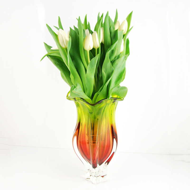 Vintage glass vase designed by J. Hospodka Chribska Sklarna, Czechoslovakia, 1960