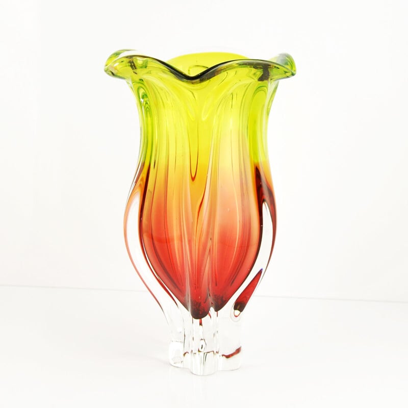 Vintage glass vase designed by J. Hospodka Chribska Sklarna, Czechoslovakia, 1960