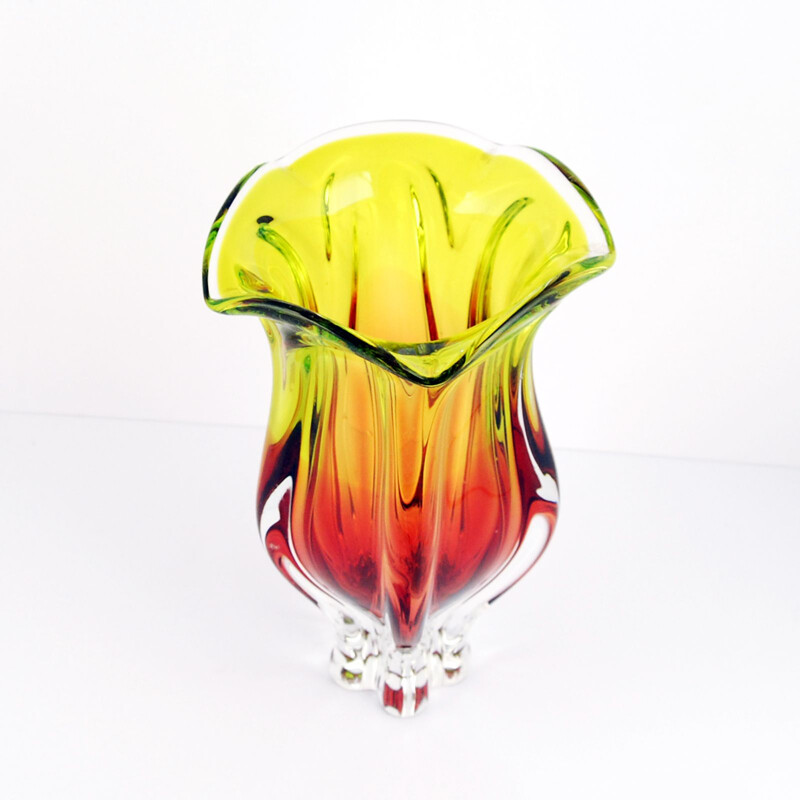 Vintage glass vase designed by J. Hospodka Chribska Sklarna, Czechoslovakia, 1960