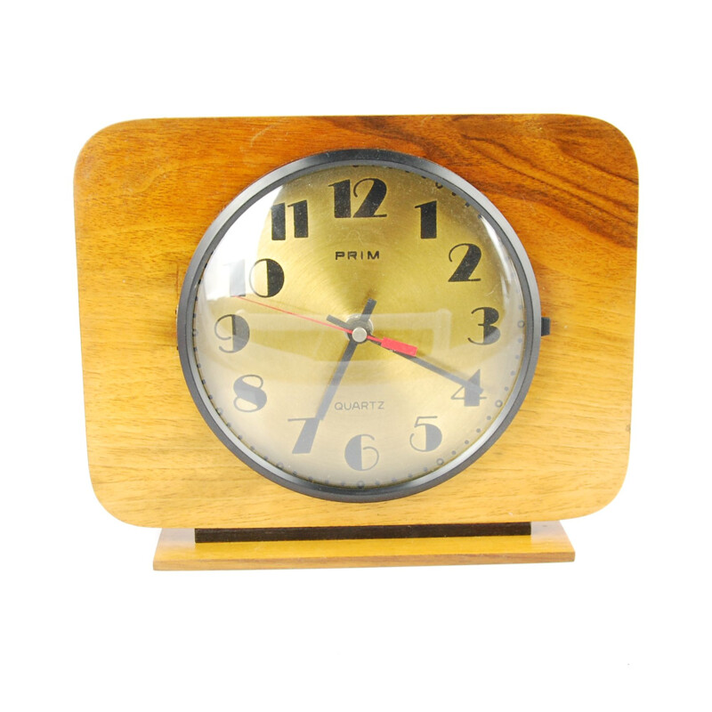 Vintage Walnut Fireplace Clock Prim, Czechoslovakia, 1960