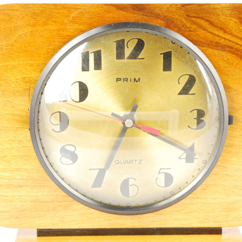 Vintage Walnut Fireplace Clock Prim, Czechoslovakia, 1960