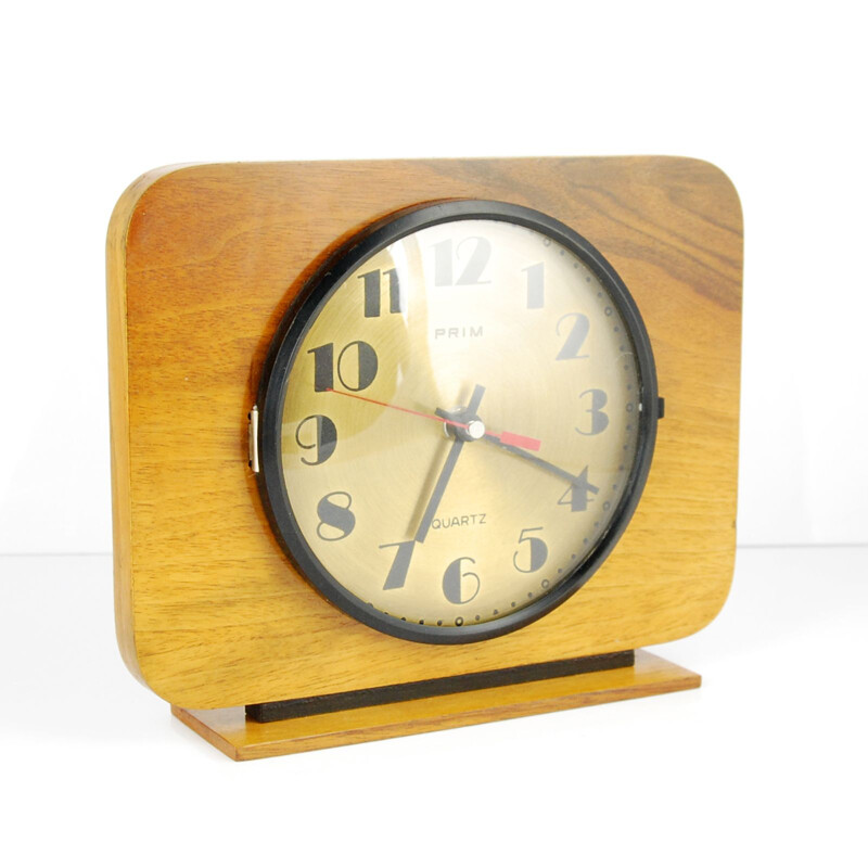 Vintage Walnut Fireplace Clock Prim, Czechoslovakia, 1960