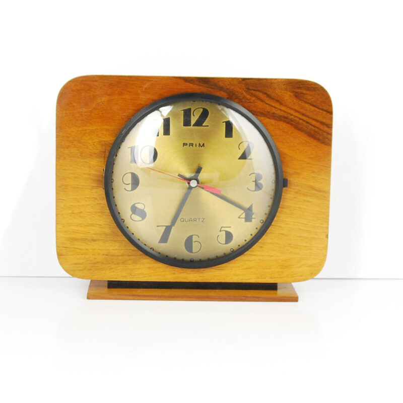 Vintage Walnut Fireplace Clock Prim, Czechoslovakia, 1960