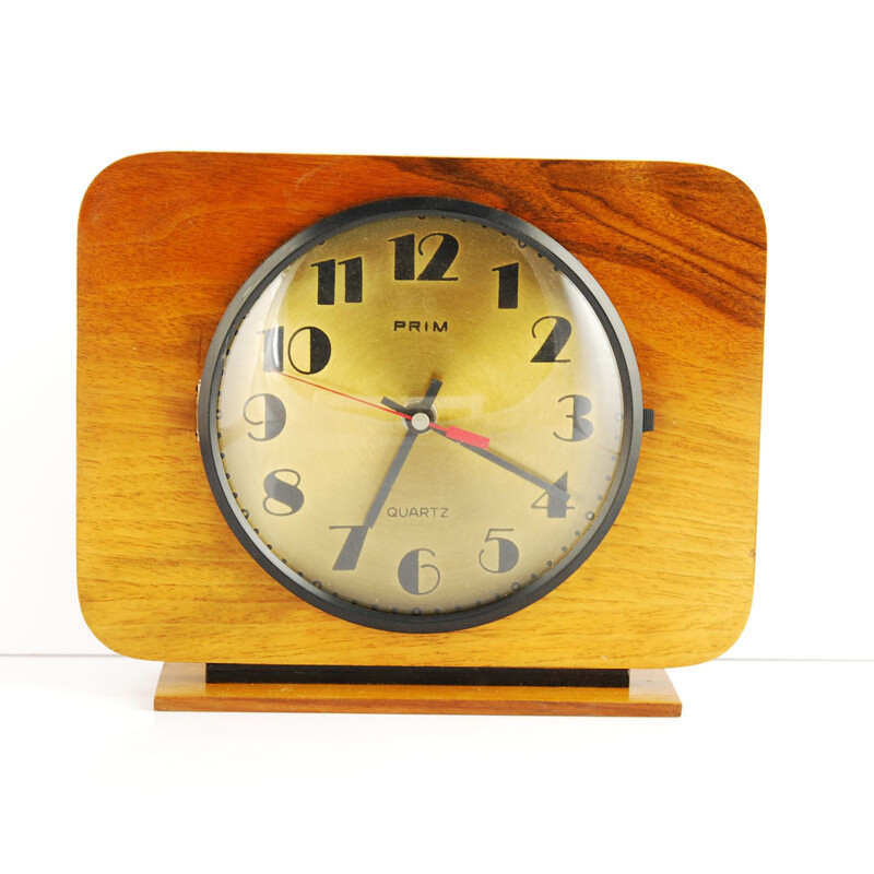 Vintage Walnut Fireplace Clock Prim, Czechoslovakia, 1960