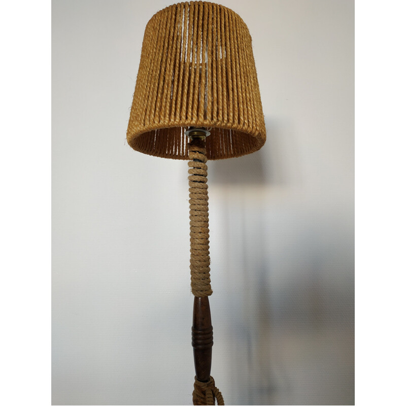 Vintage floor lamp in wood and Rope from the 50s