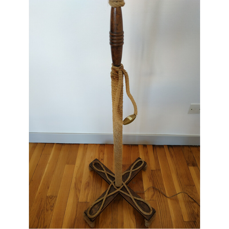 Vintage floor lamp in wood and Rope from the 50s