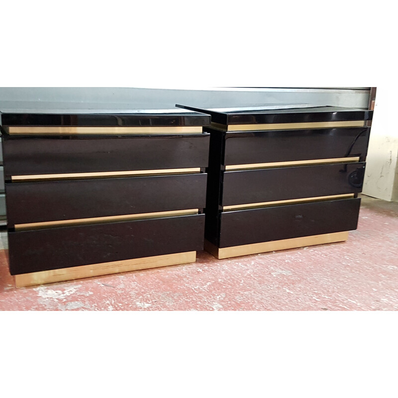Pair of vintage night stands lacquered black, 1980s