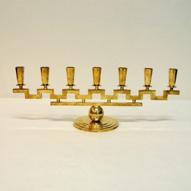 Vintage Sweden candlestick with brass by Lars Holmström,1950