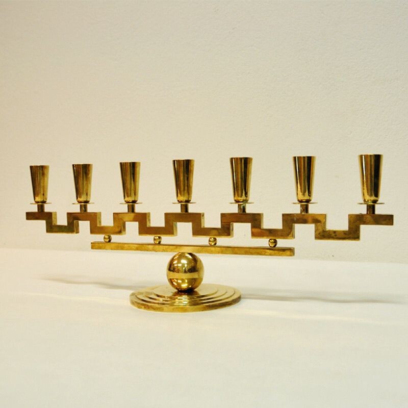 Vintage Sweden candlestick with brass by Lars Holmström,1950