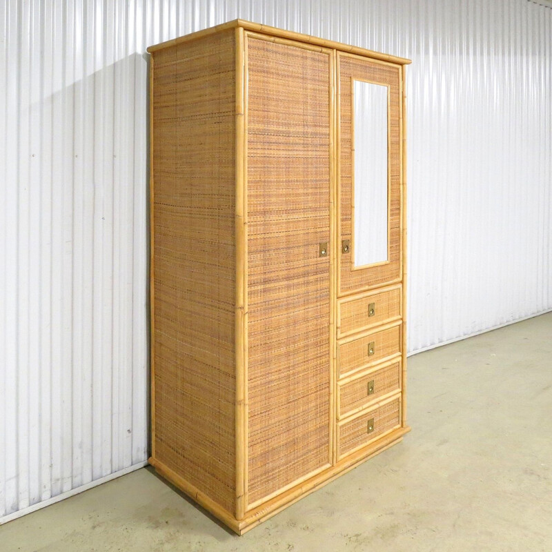 Vintage cabinet with brass details and mirror, 1970