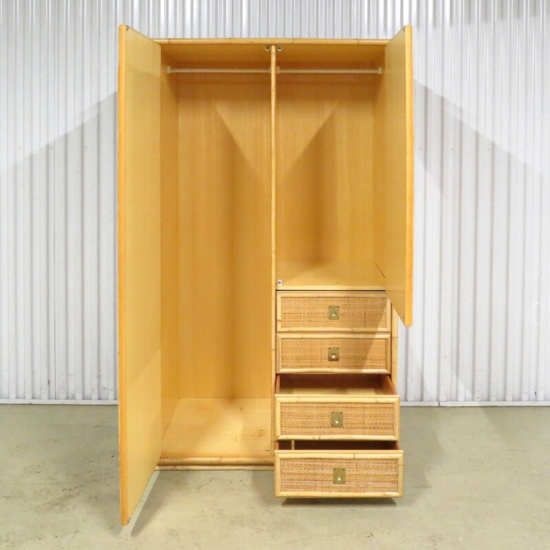 Vintage cabinet with brass details and mirror, 1970
