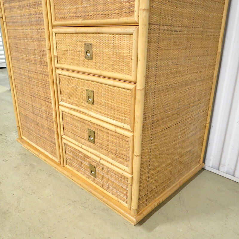 Vintage cabinet with brass details and mirror, 1970