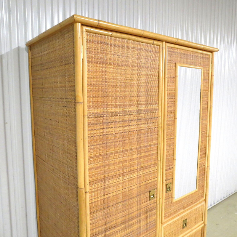 Vintage cabinet with brass details and mirror, 1970