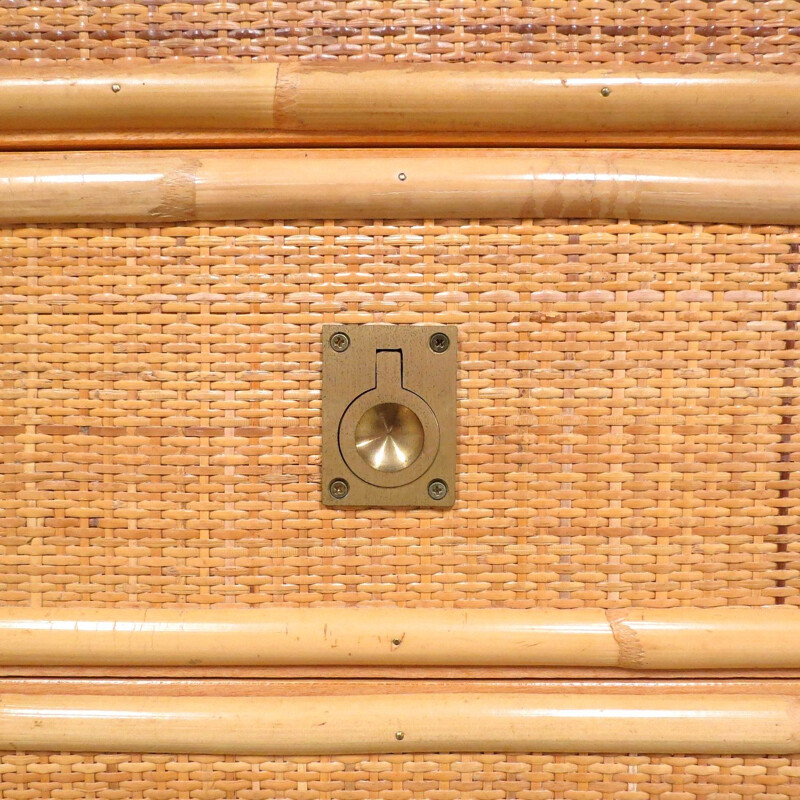 Vintage cabinet with brass details and mirror, 1970