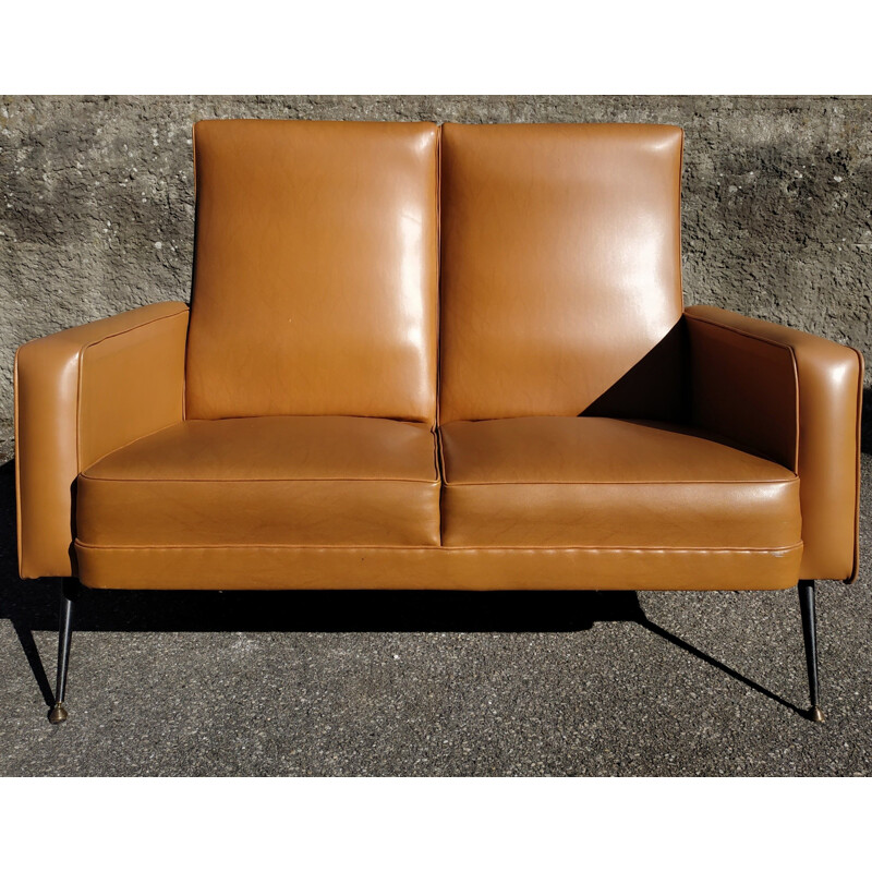 Vintage 2-seater sofa in faux leather from the 60s 