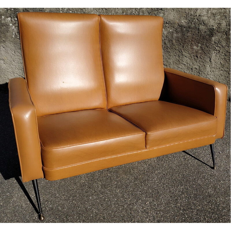Vintage 2-seater sofa in faux leather from the 60s 