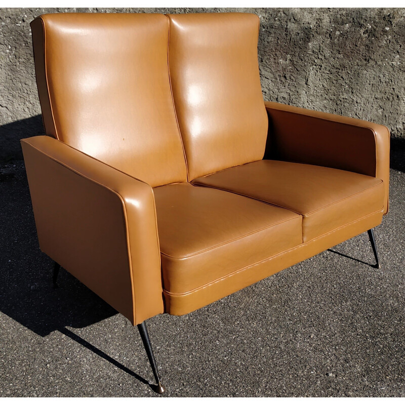 Vintage 2-seater sofa in faux leather from the 60s 