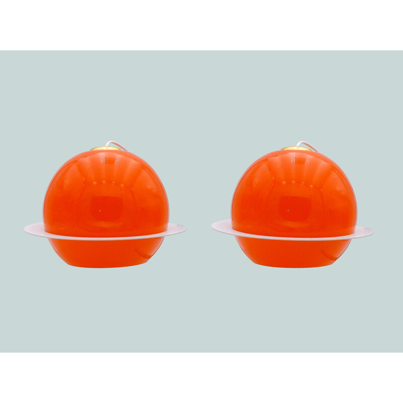 Suite de 2 appliques vintage globes oranges space age