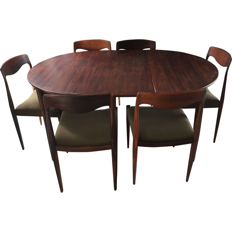 Ensemble table et 6 chaises vintage en palissandre avec rallonge MSE Mobler 1960