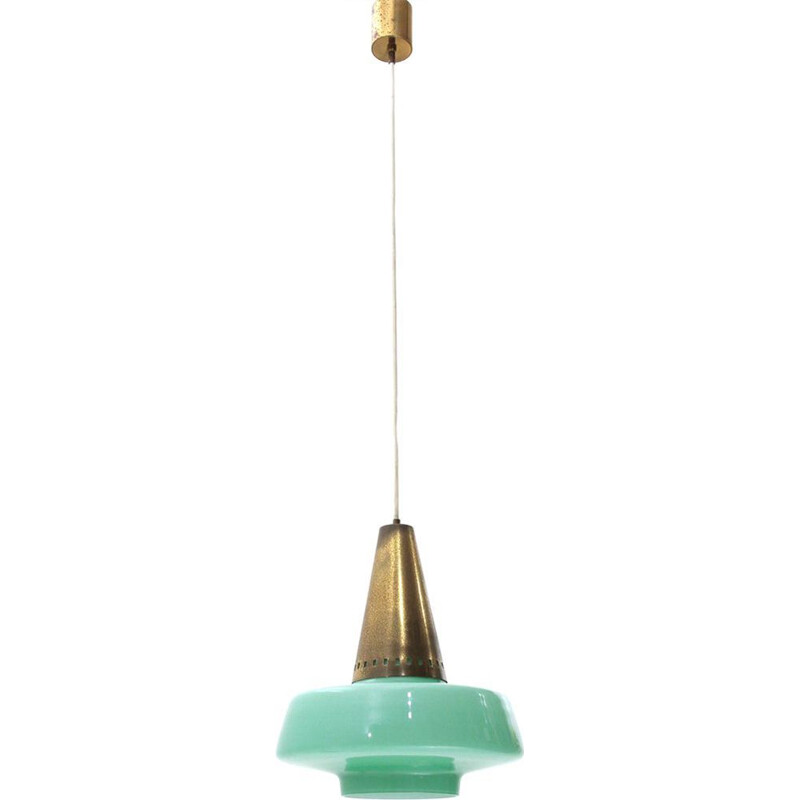 Vintage green glass and brass pendant lamp by Stilnovo