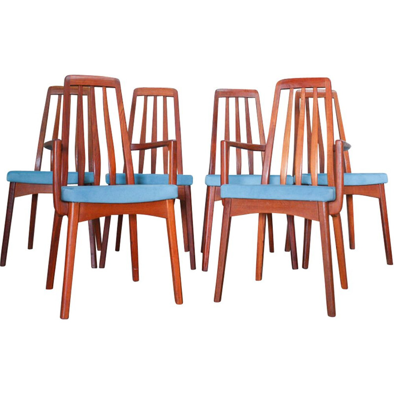 Set of 6 blue chairs in teak by Svegards