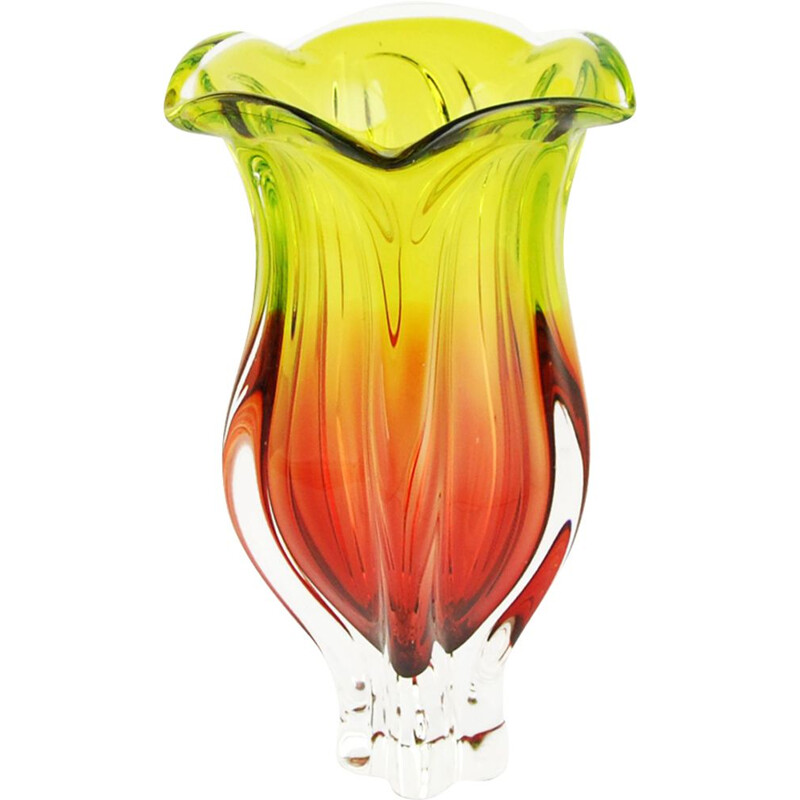 Vintage glass vase designed by J. Hospodka Chribska Sklarna, Czechoslovakia, 1960