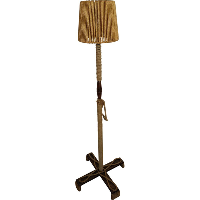 Vintage floor lamp in wood and Rope from the 50s