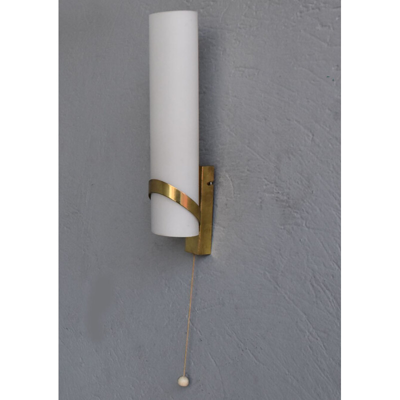 Pair of vintage brass and opaline wall lamps by Max Ingrand, 1940