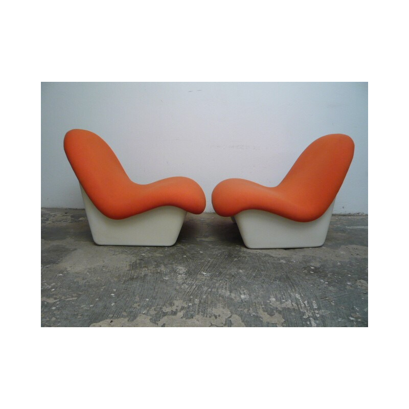 Pair of plastic and orange fabric lounge chairs, Luigi COLANI - 1970s