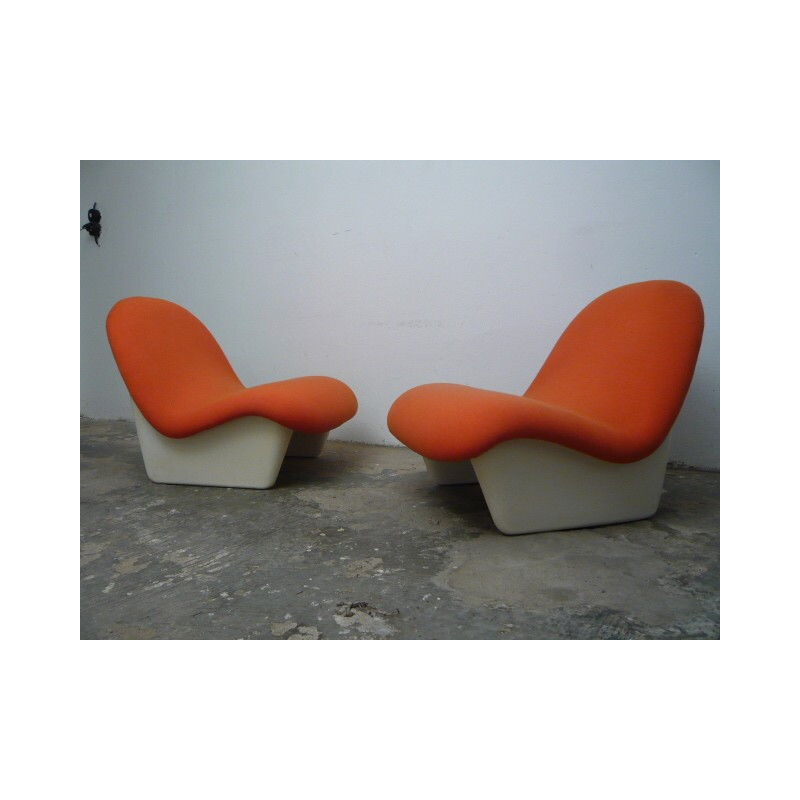 Pair of plastic and orange fabric lounge chairs, Luigi COLANI - 1970s