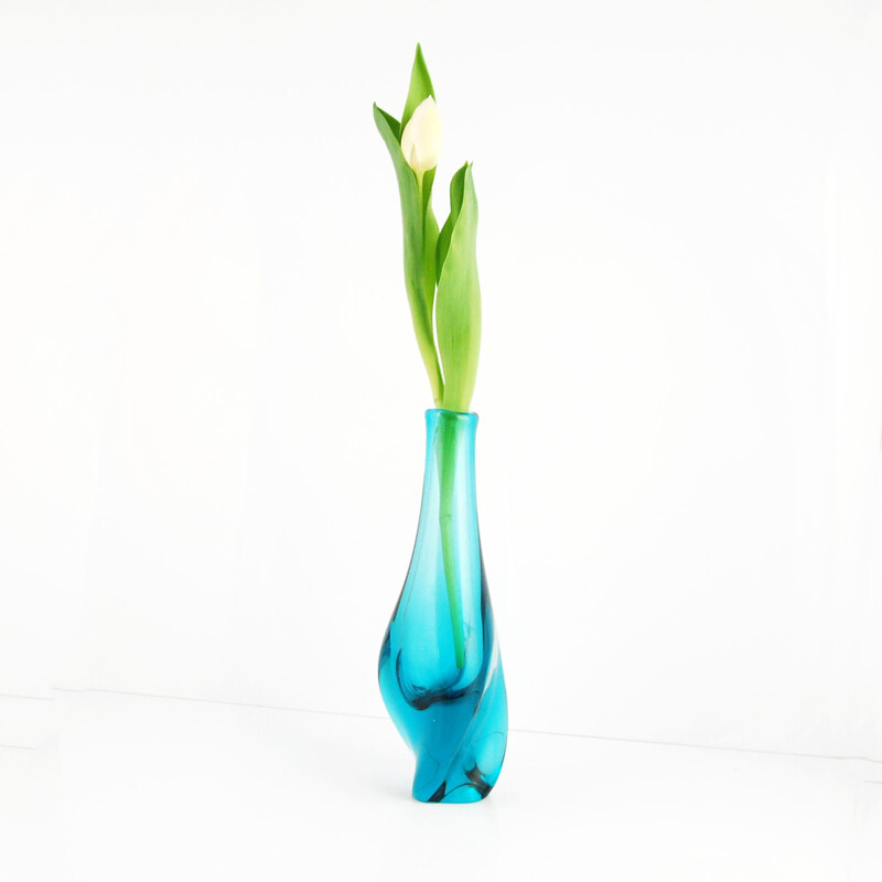 Vase vintage néodyme en verre par M. Klinger pour Železny Brod, années 1960