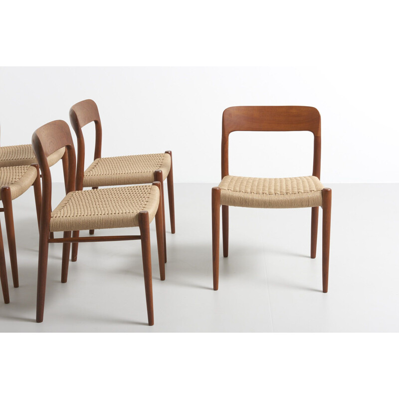 Set of 6 vintage dining chairs model 75 Papercord Niels O. Moller, Denmark, 1954