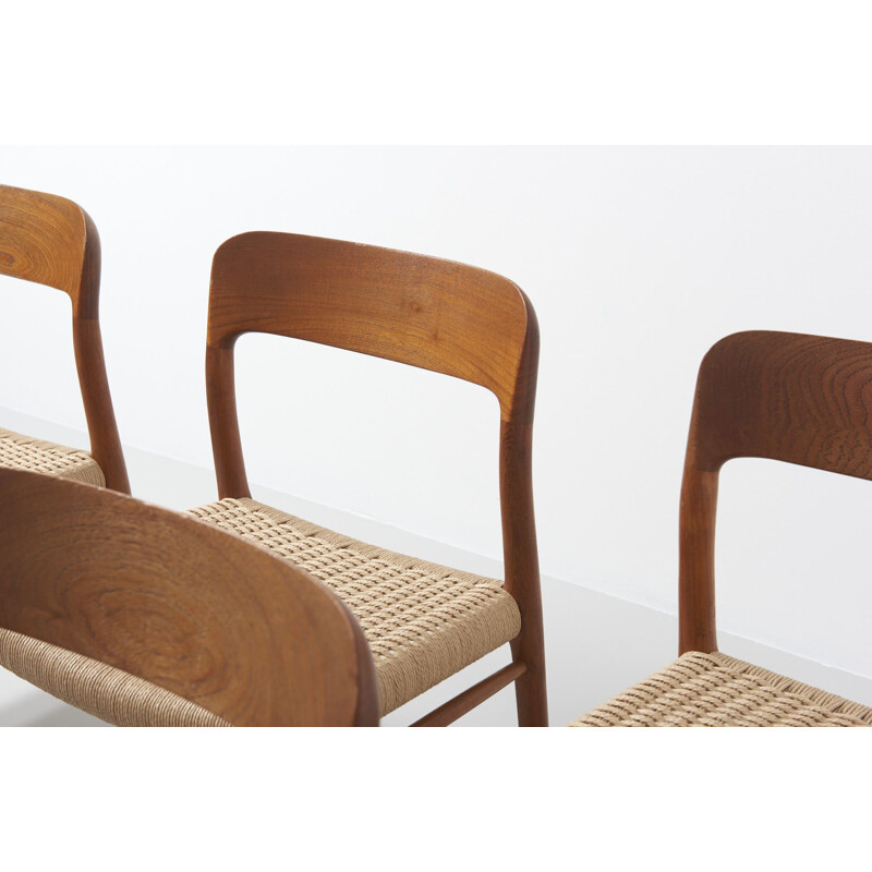 Set of 6 vintage dining chairs model 75 Papercord Niels O. Moller, Denmark, 1954