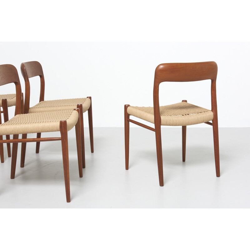 Set of 6 vintage dining chairs model 75 Papercord Niels O. Moller, Denmark, 1954