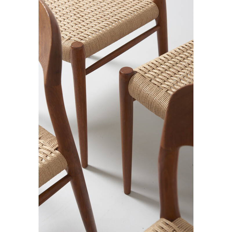 Set of 6 vintage dining chairs model 75 Papercord Niels O. Moller, Denmark, 1954