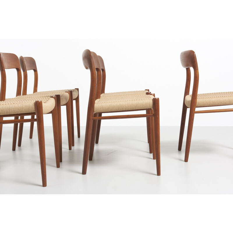 Set of 6 vintage dining chairs model 75 Papercord Niels O. Moller, Denmark, 1954