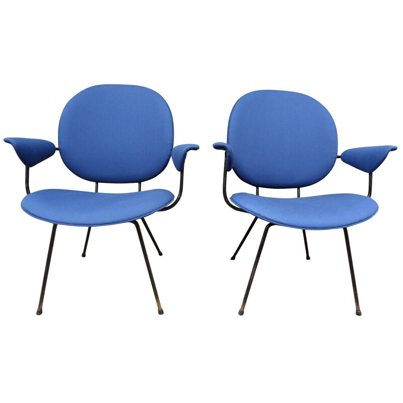 Pair of blue Kembo armchairs, H.W. GISPEN - 1955