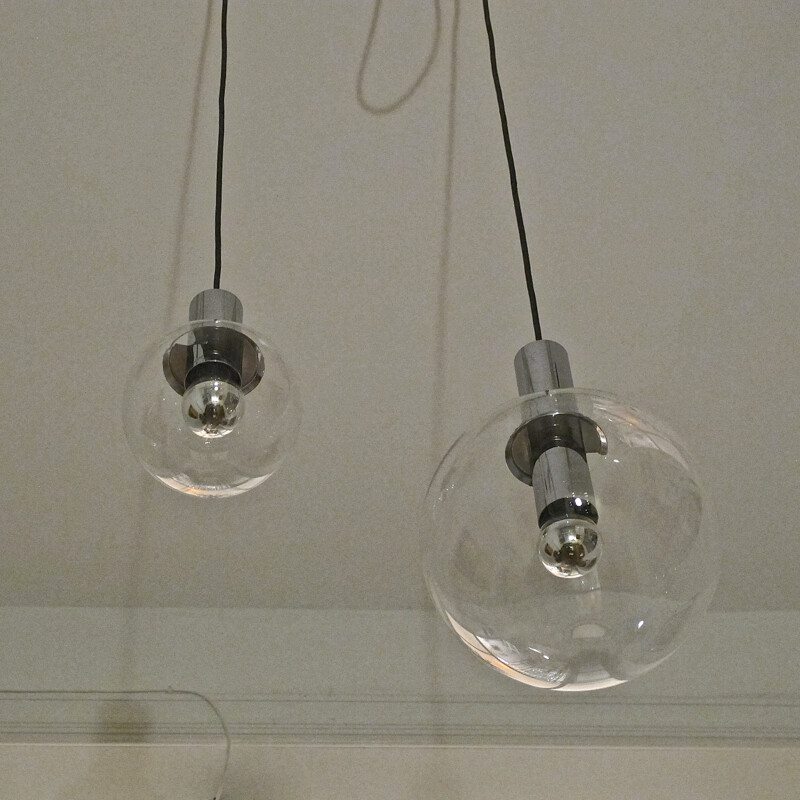 Pair of asymetric hanging lamp - 1970s