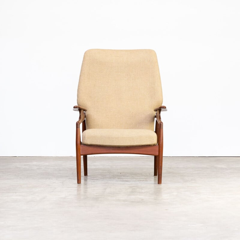 Fauteuil lounge vintage en teck et laine ajustable John Boné pour Advance Design, années 1960