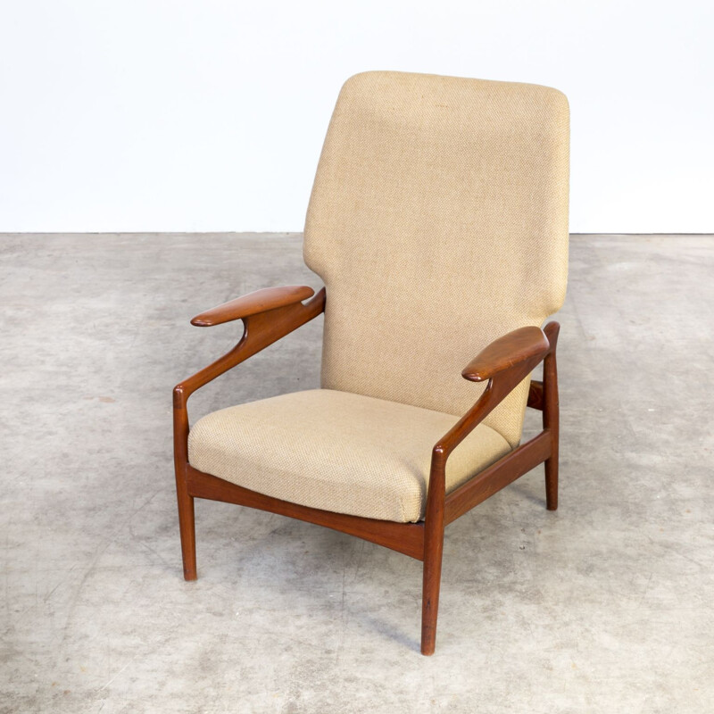 Vintage Lounge Chair in teak and wool adjustable John Boné for Advance Design 1960s 