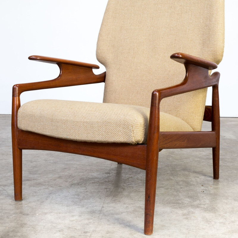 Vintage Lounge Chair in teak and wool adjustable John Boné for Advance Design 1960s 