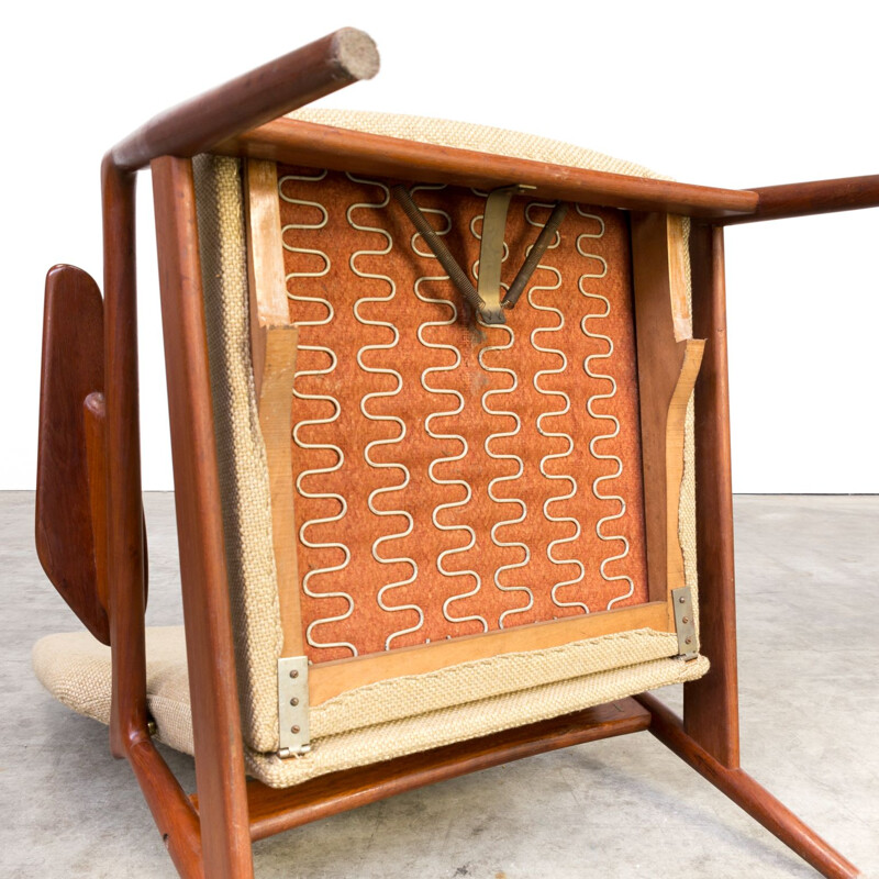 Fauteuil lounge vintage en teck et laine ajustable John Boné pour Advance Design, années 1960