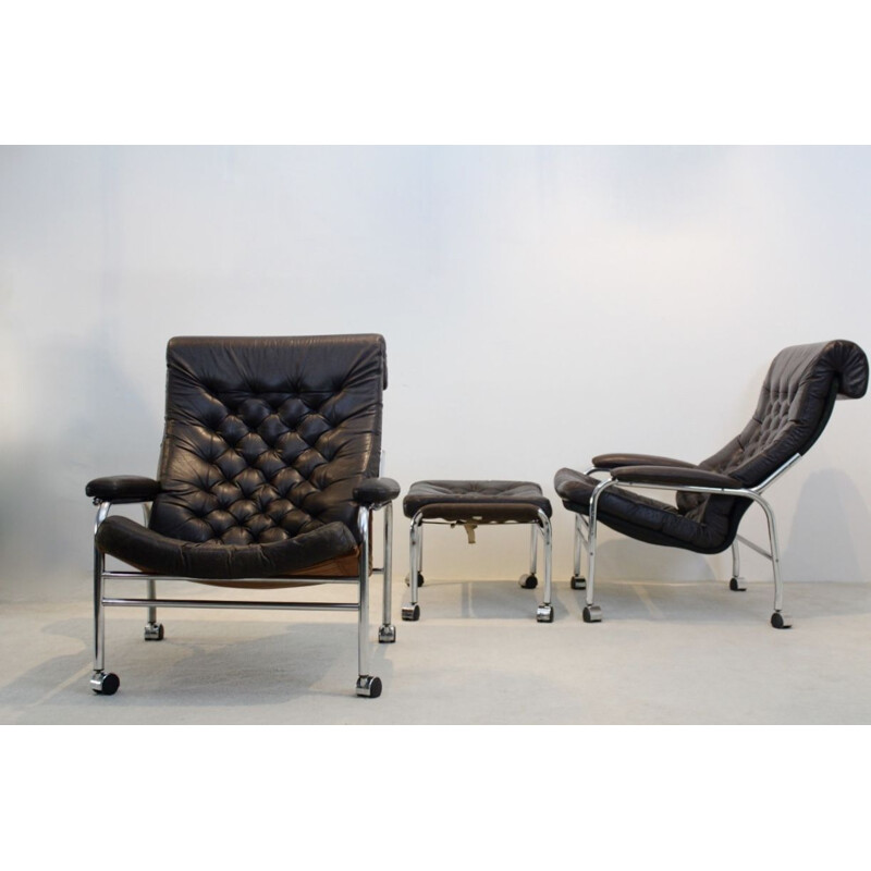 Paar Vintage-Sessel "Bore" aus Leder mit Fußstütze,1970
