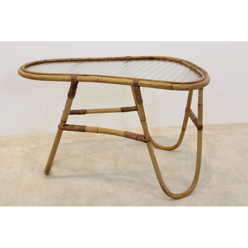 Vintage wicker glass side table for Rohé Noordwolde,1960