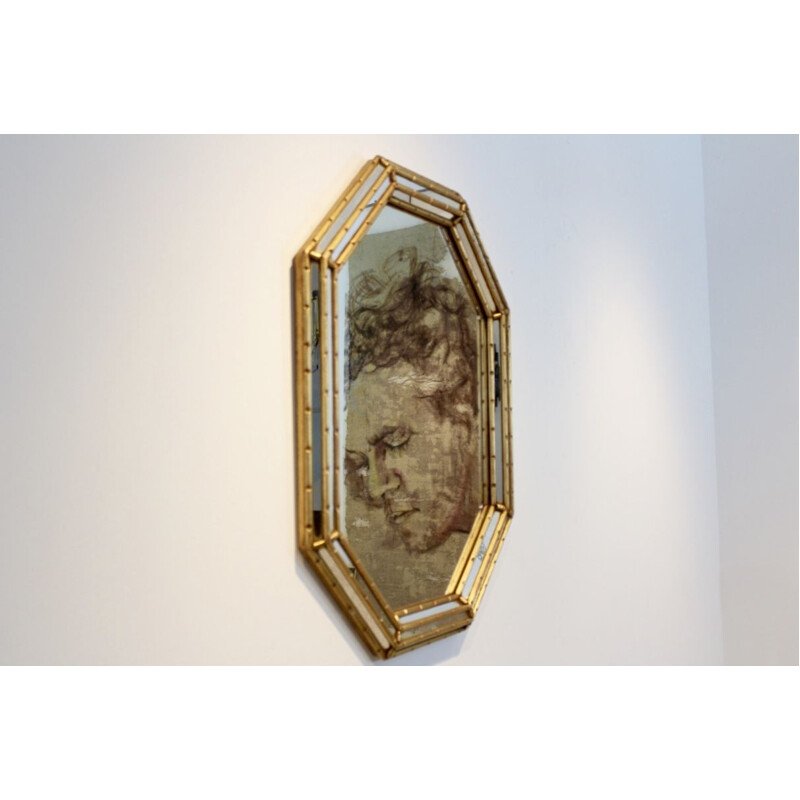 Elegant Giltwood Mid Century Octagon Mirror by Labarge, Italy