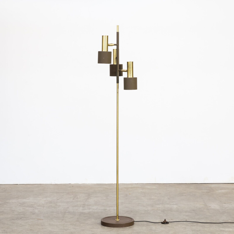 Vintage metal and brass floor lamp with three spots for Koch & Lowy,1960